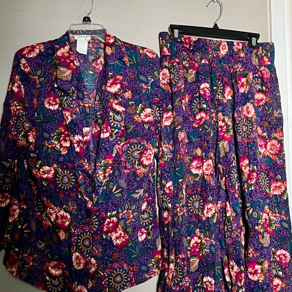 Vintage Sellecca Funky Floral Paisley Blazer and Culotte Set